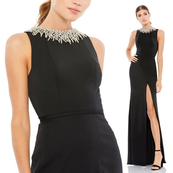 MAC DUGGALSLEEVELESS RHINESTONE COLLAR COLUMN GOWN 26516